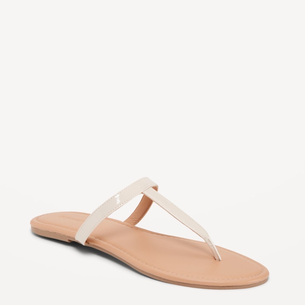White Faux Leather T-Strap Women's Sandals